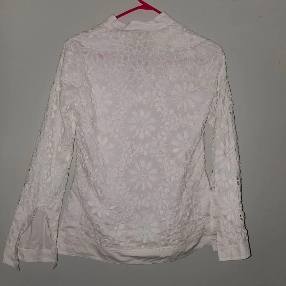 Tory Burch Cotton Eyelet Lace V-Neck Tunic Top White Size 00